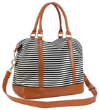 Women Ladies Canvas Weekender Bag Overnight Carry-on Tote Duffel in Trolley Handle (Black Stripe)