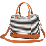 Women Ladies Canvas Weekender Bag Overnight Carry-on Tote Duffel in Trolley Handle (Black Stripe)