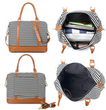 Women Ladies Canvas Weekender Bag Overnight Carry-on Tote Duffel in Trolley Handle (Black Stripe)